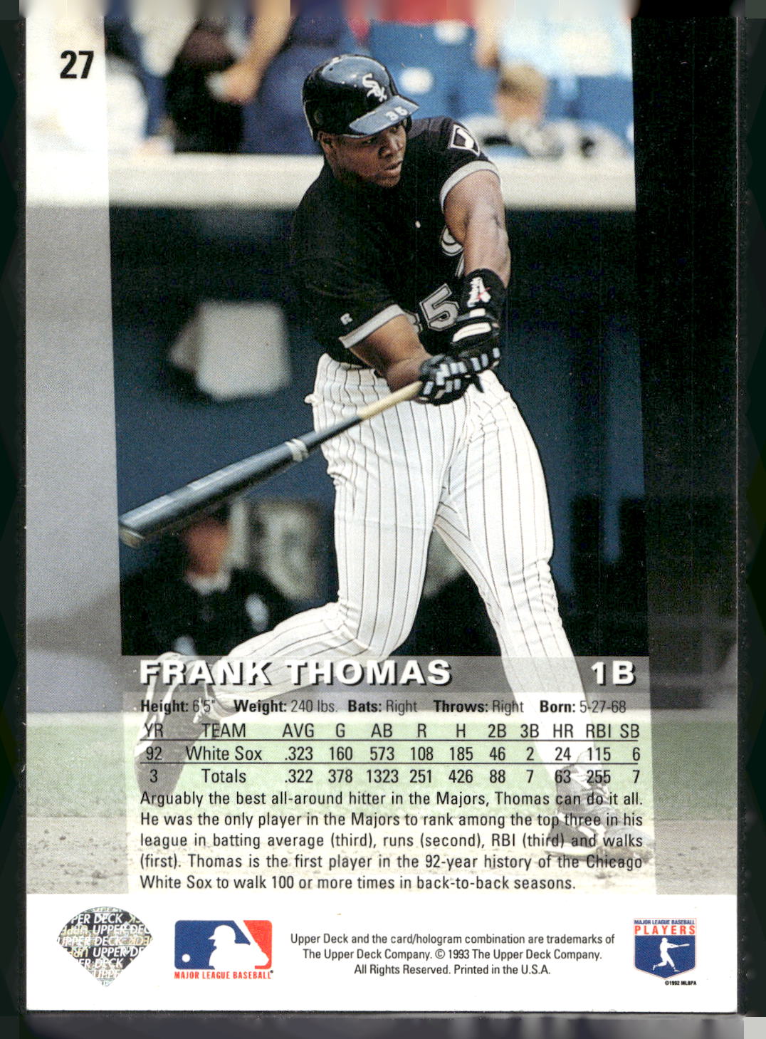 1993 Upper Deck Diamond Gallery #27 Frank Thomas