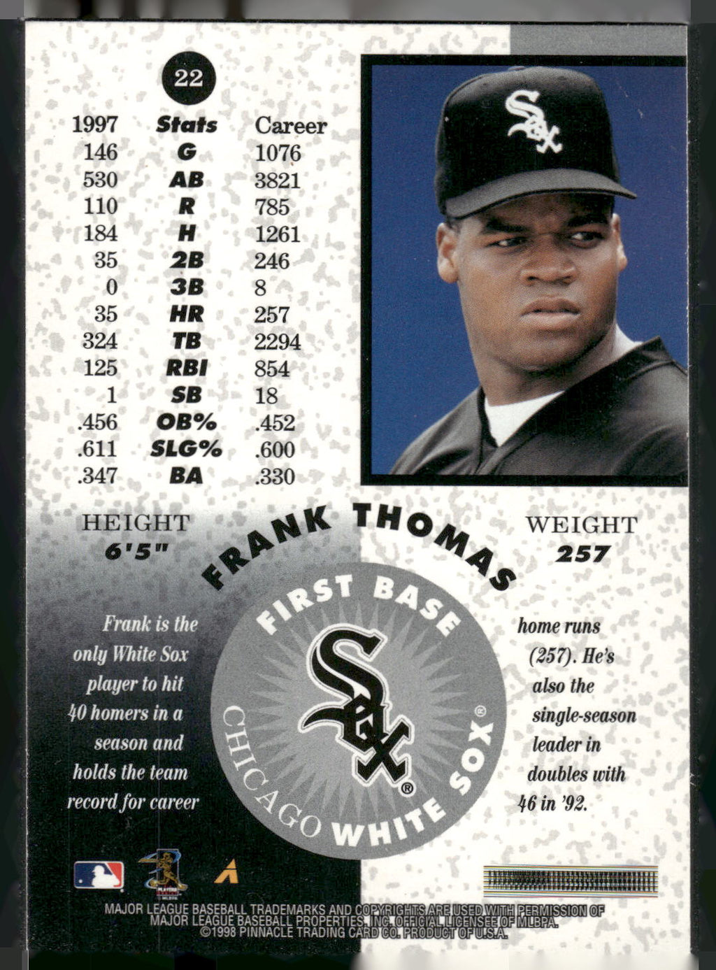 1998 Pinnacle Mint Collection #22 Frank Thomas Bronze