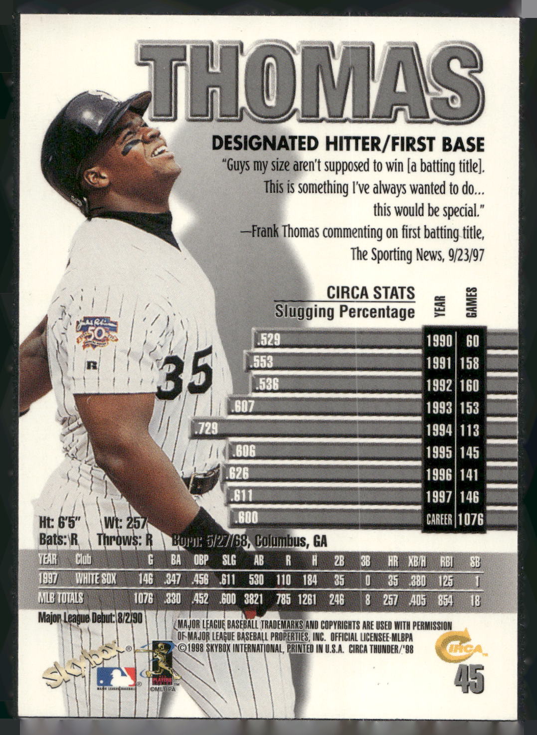 1998 Circa Thunder #45 Frank Thomas