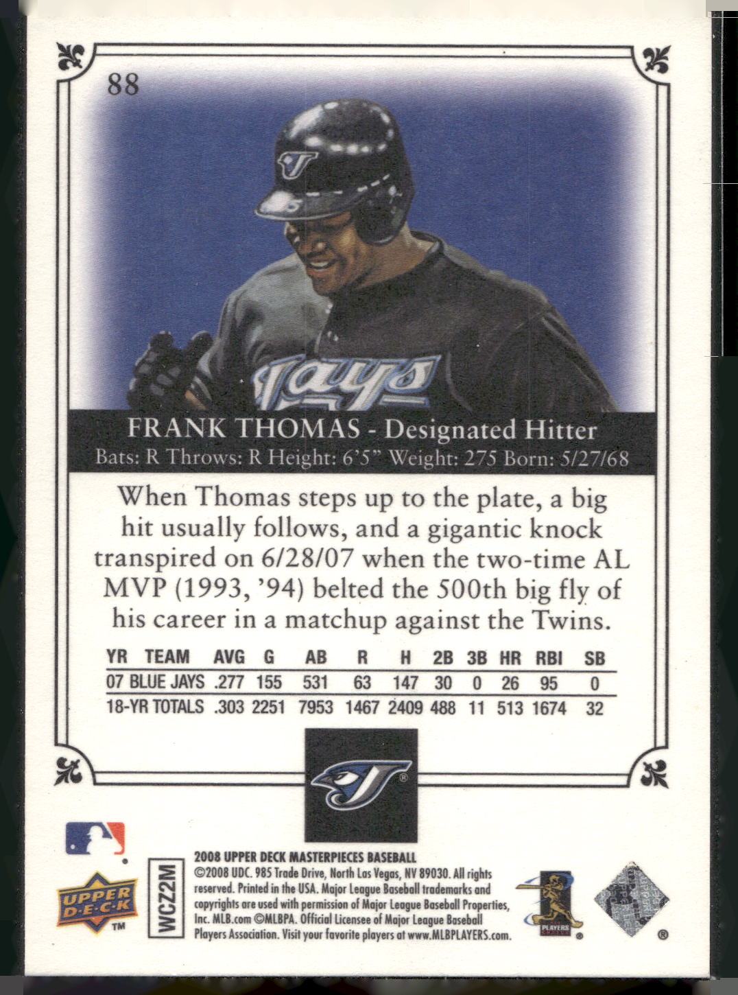 2008 Upper Deck Masterpieces #88 Frank Thomas