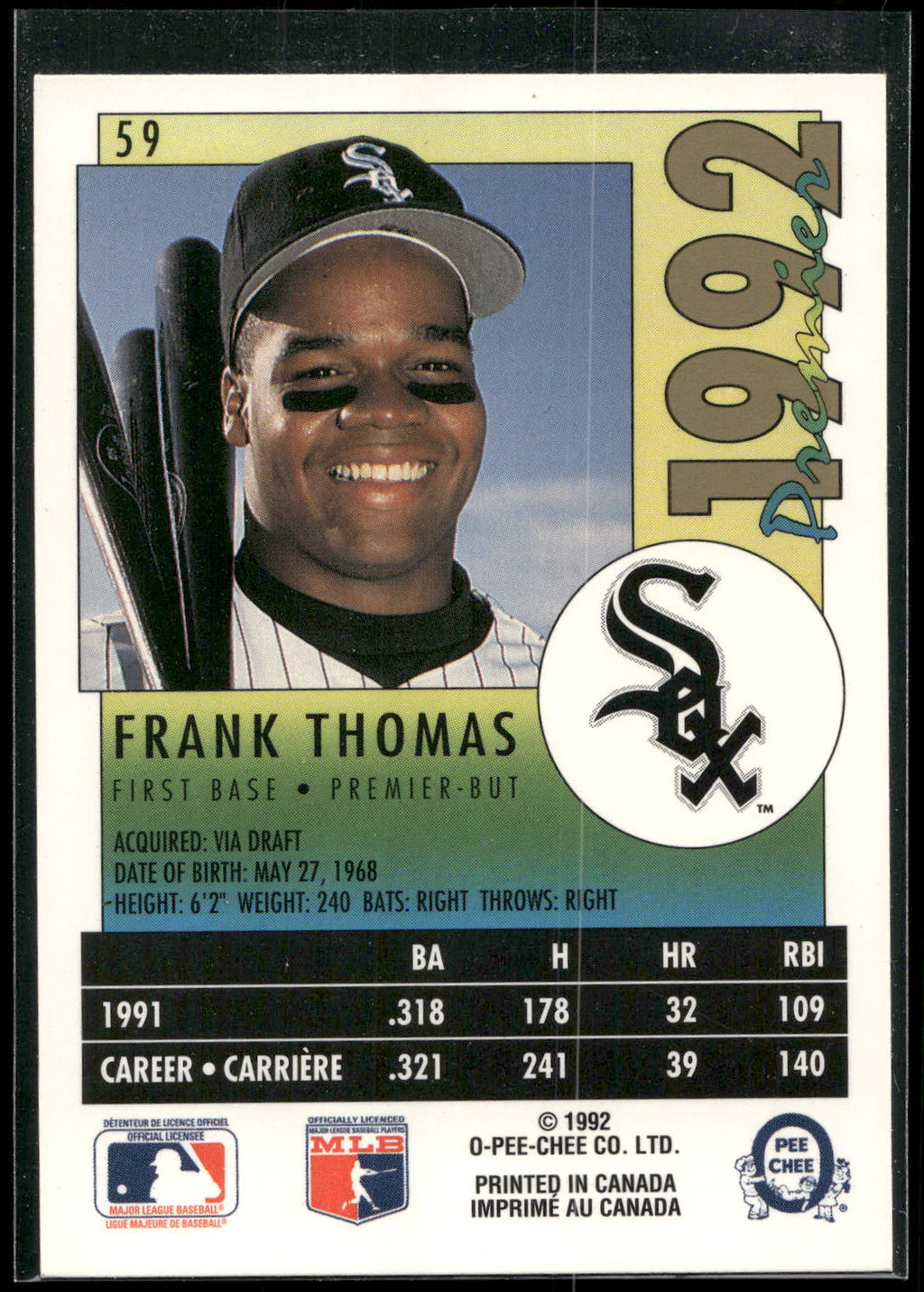 1992 O-Pee-Chee Premier #59 Frank Thomas