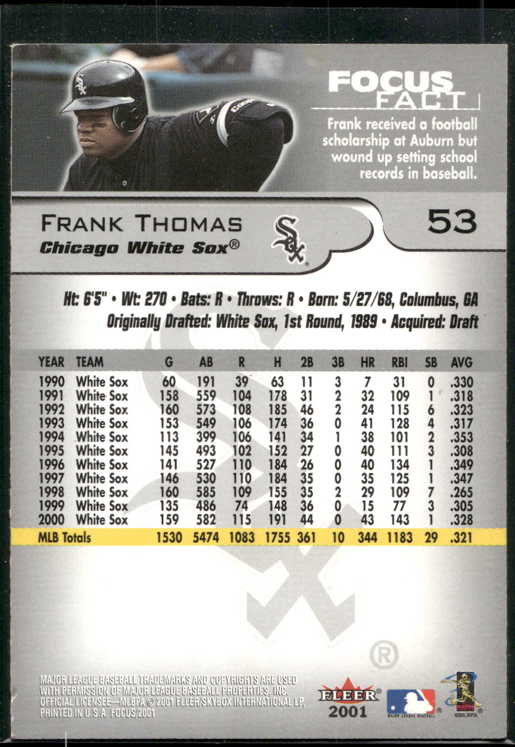 2001 Fleer Focus #53 Frank Thomas