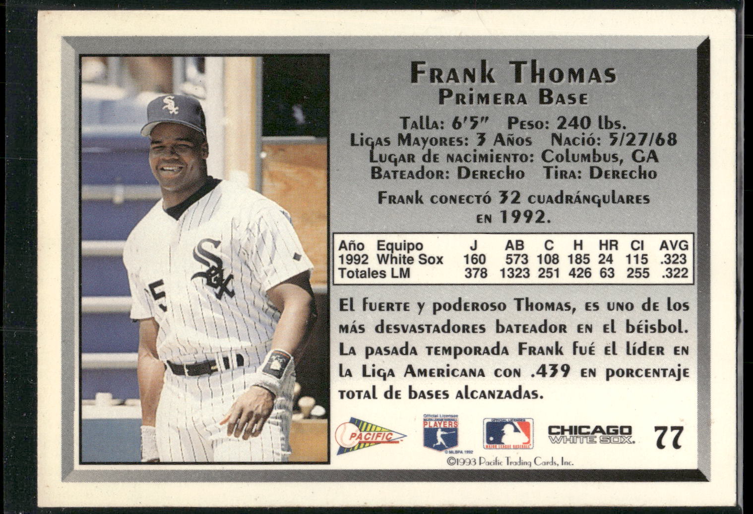 1993 Pacific Spanish #77 Frank Thomas