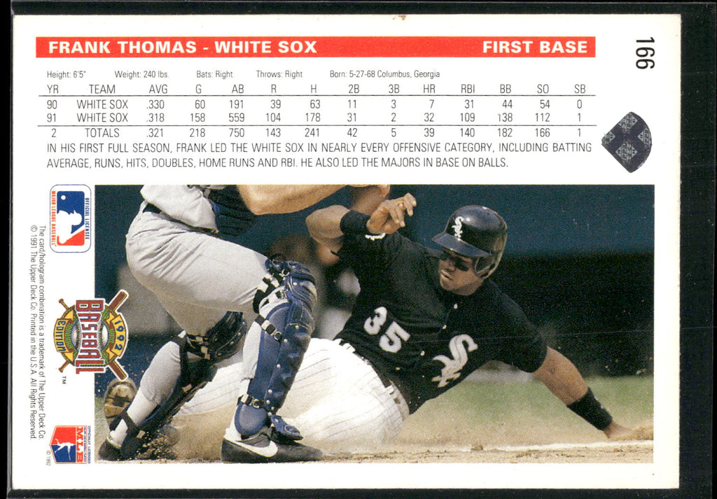 1992 Upper Deck #166 Frank Thomas