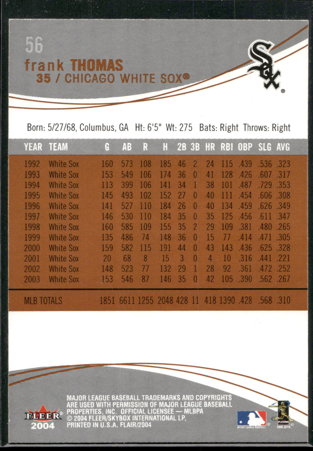 2004 Flair #56 Frank Thomas