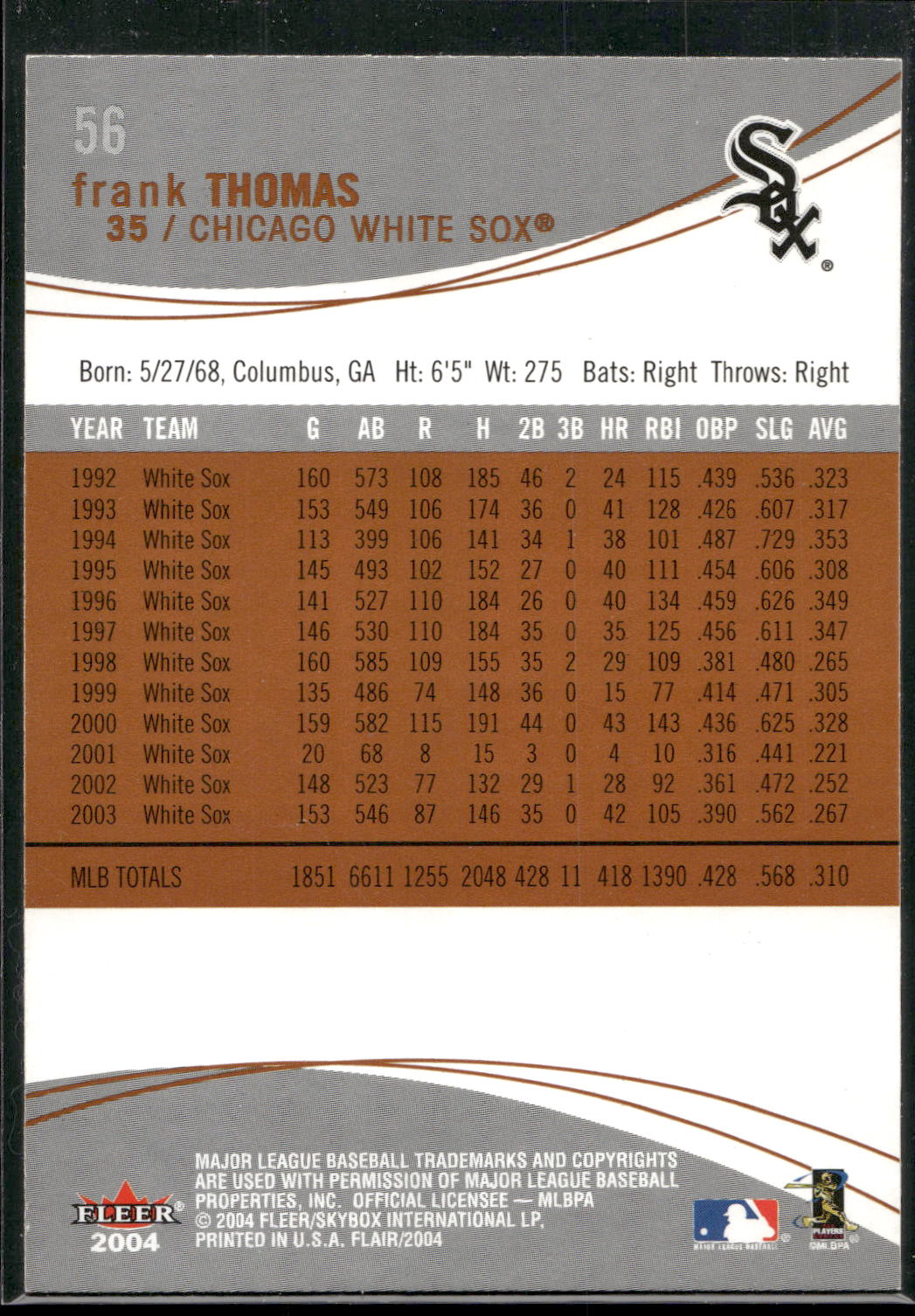 2004 Flair #56 Frank Thomas