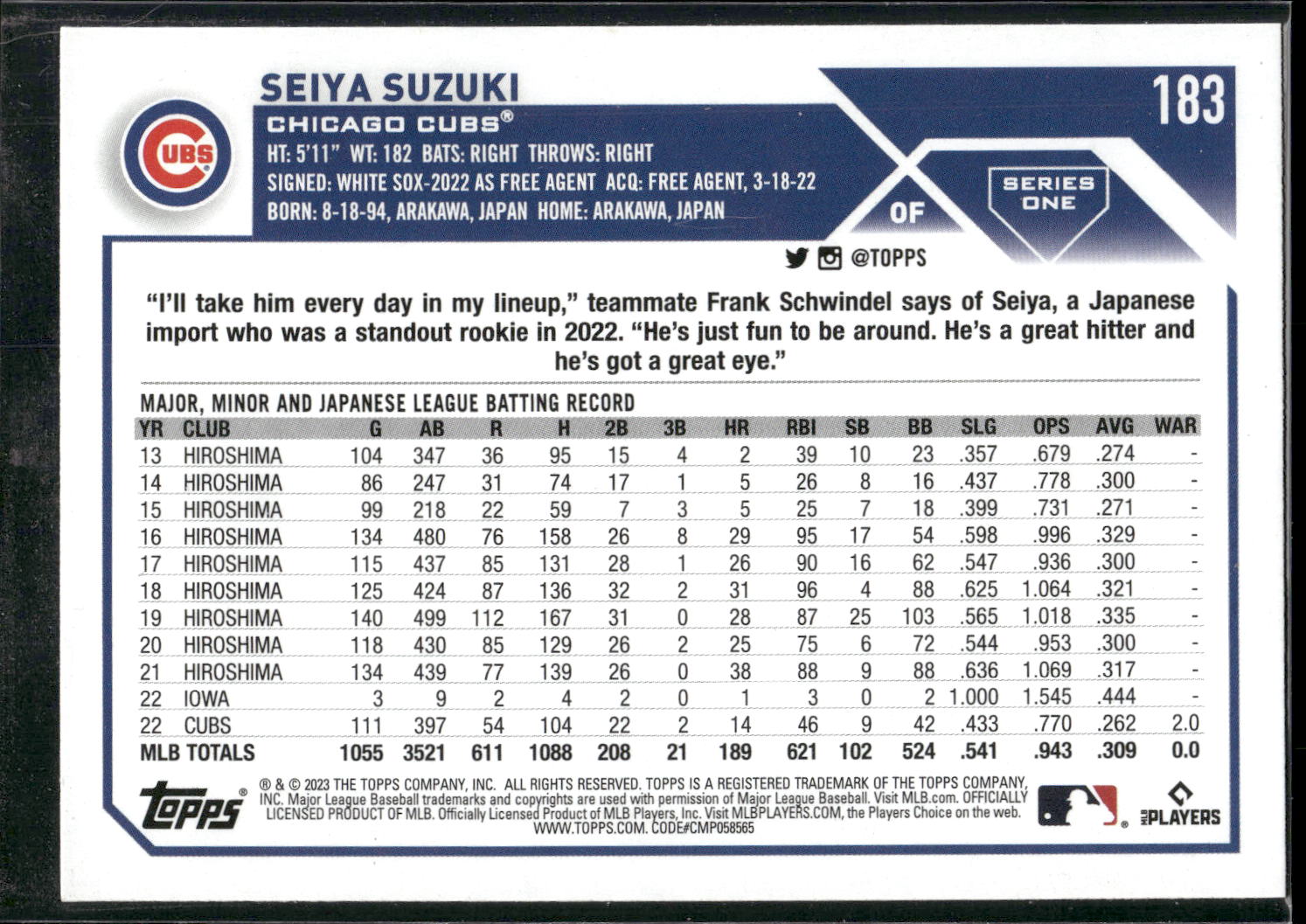 2023 Topps #183 Seiya Suzuki