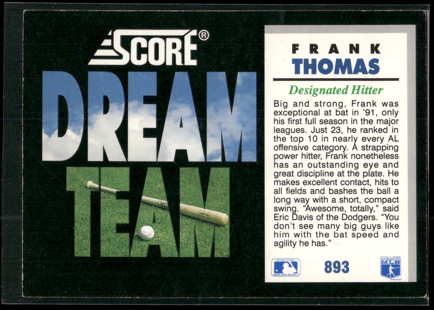 1992 Score #893a Frank Thomas