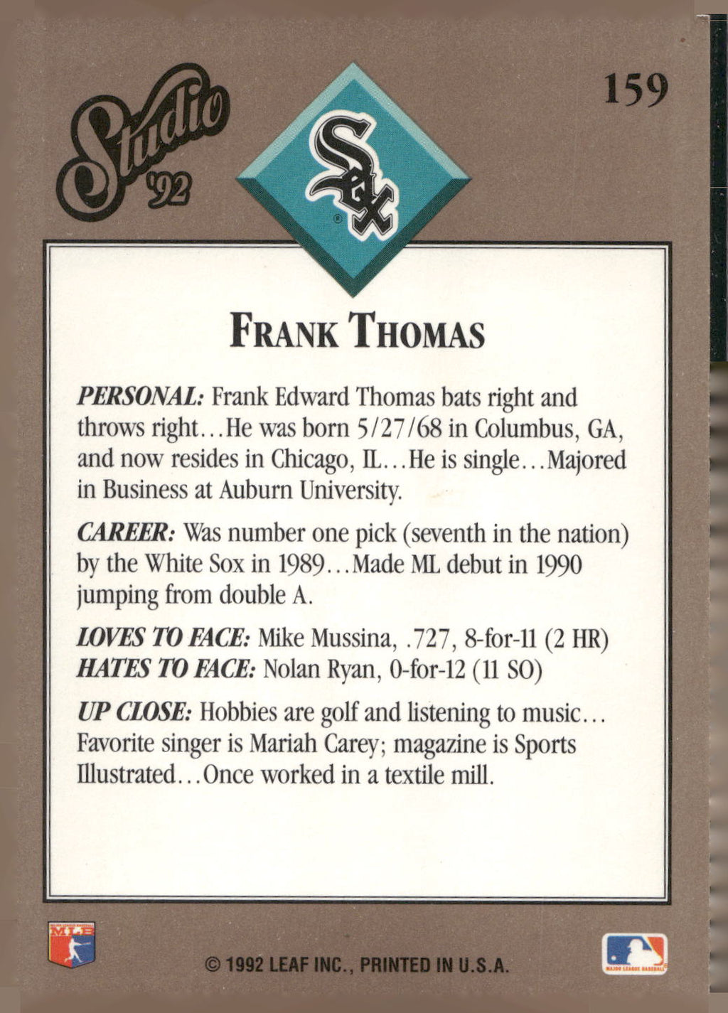 1992 Studio #159 Frank Thomas