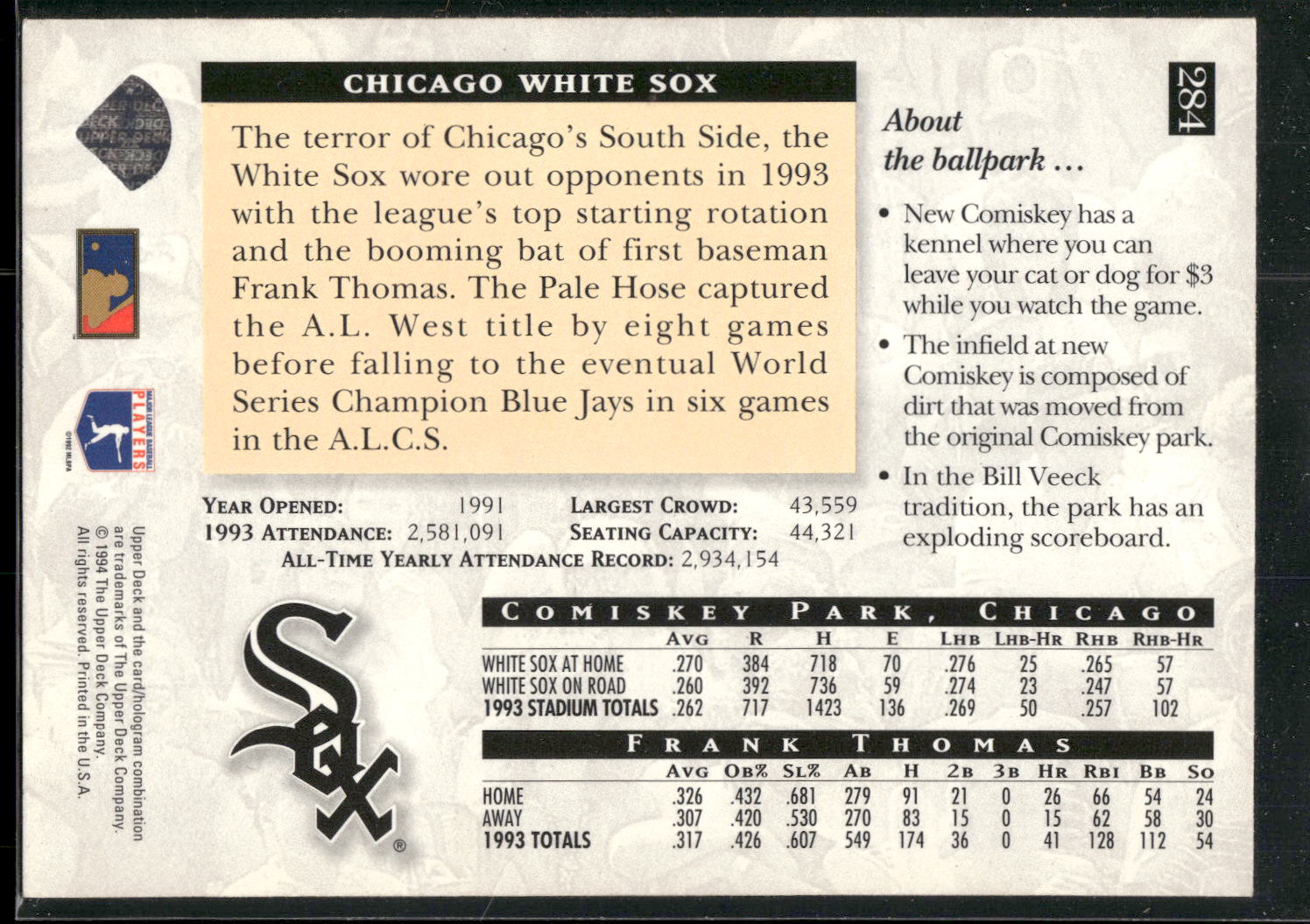 1994 Upper Deck #284 Frank Thomas