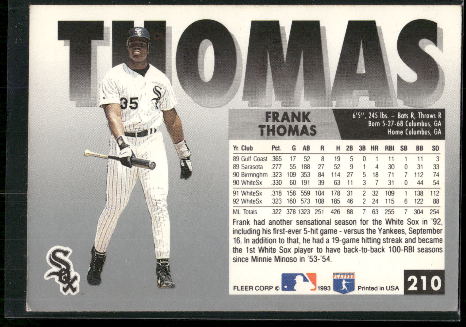 1993 Fleer #210 Frank Thomas