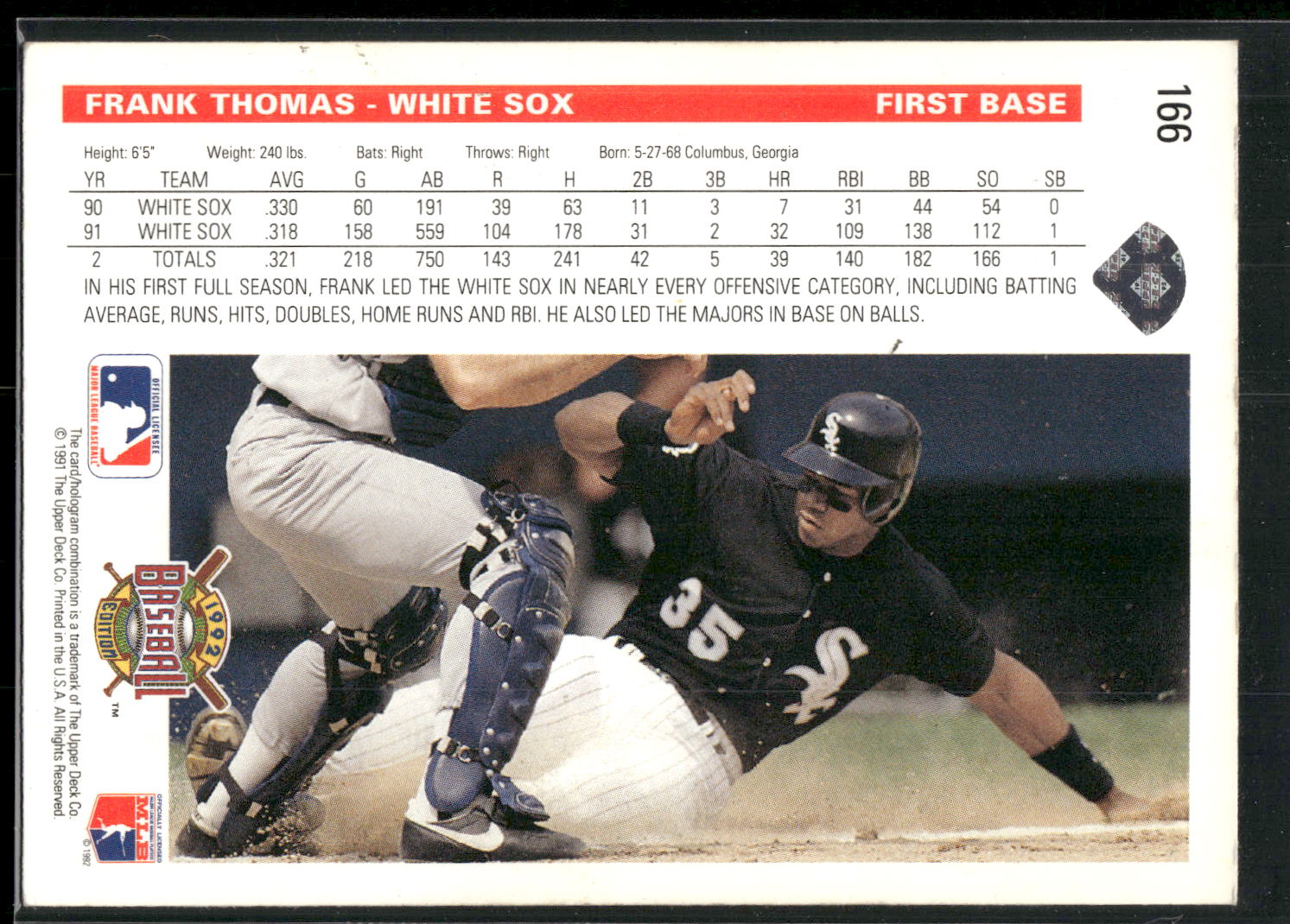 1992 Upper Deck #166 Frank Thomas