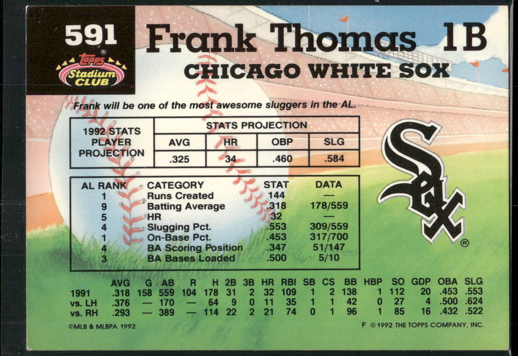 1992 Stadium Club #591 Frank Thomas