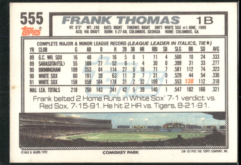 1992 Topps #555 Frank Thomas