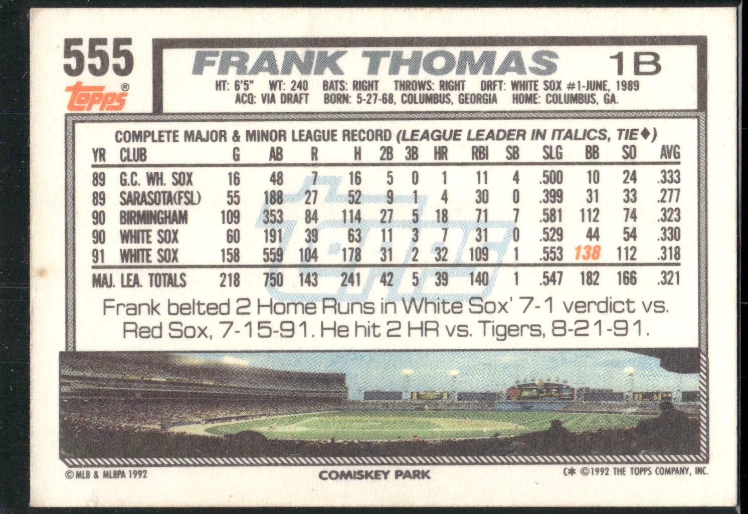 1992 Topps #555 Frank Thomas