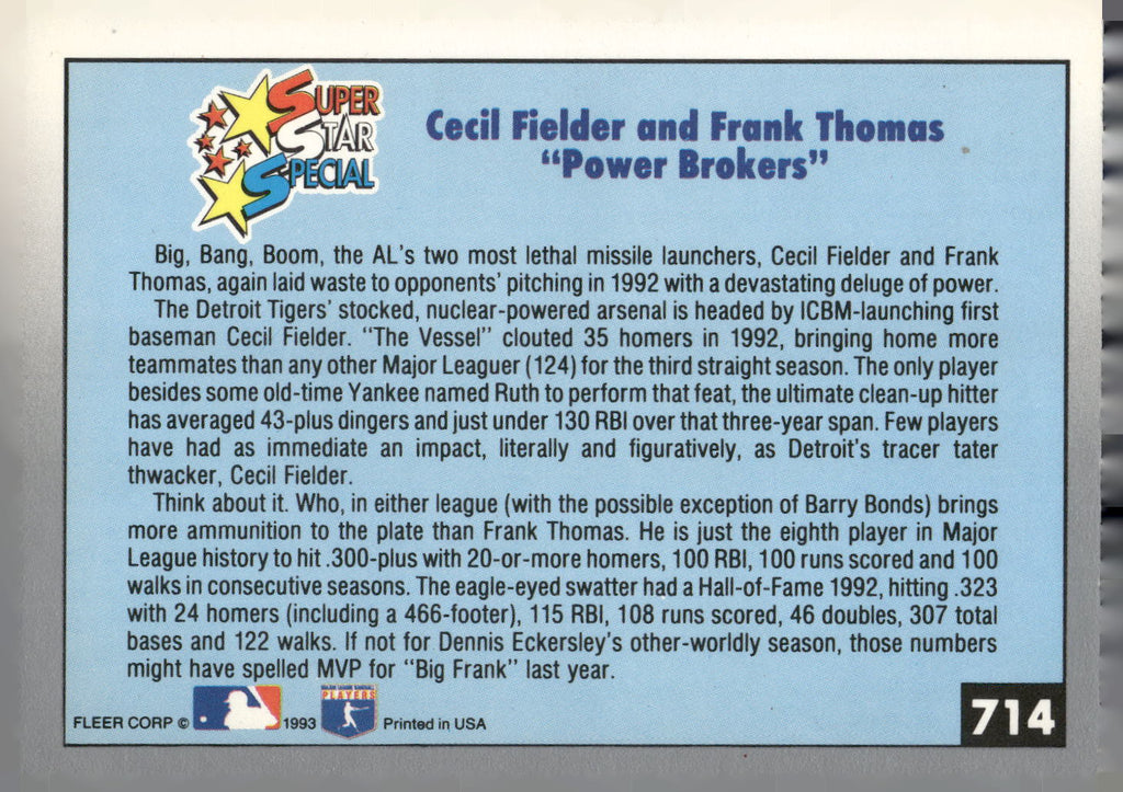 1993 Fleer #714 Power Brokers (Cecil Fielder / Frank Thomas)
