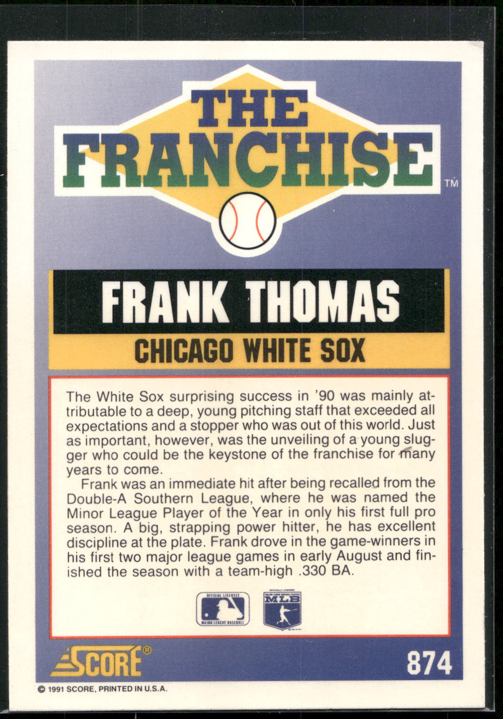 1991 Score #874 Frank Thomas
