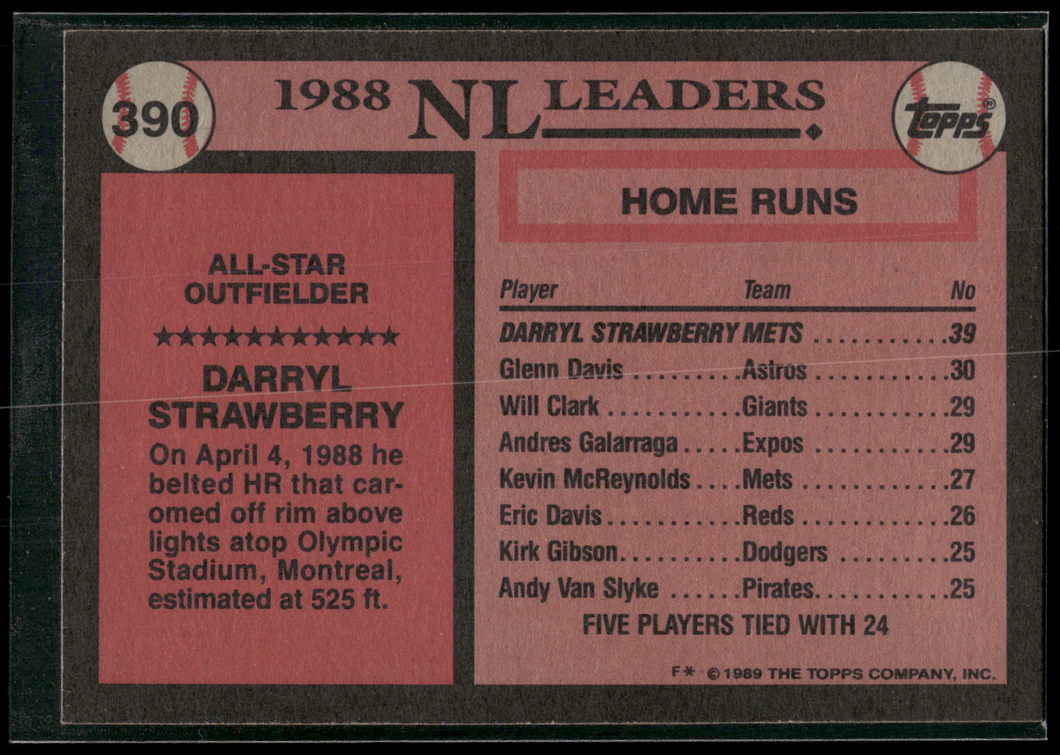 1989 Topps #390 Darryl Strawberry