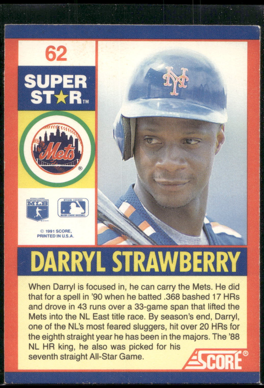 1991 Score 100 Superstars #62 Darryl Strawberry