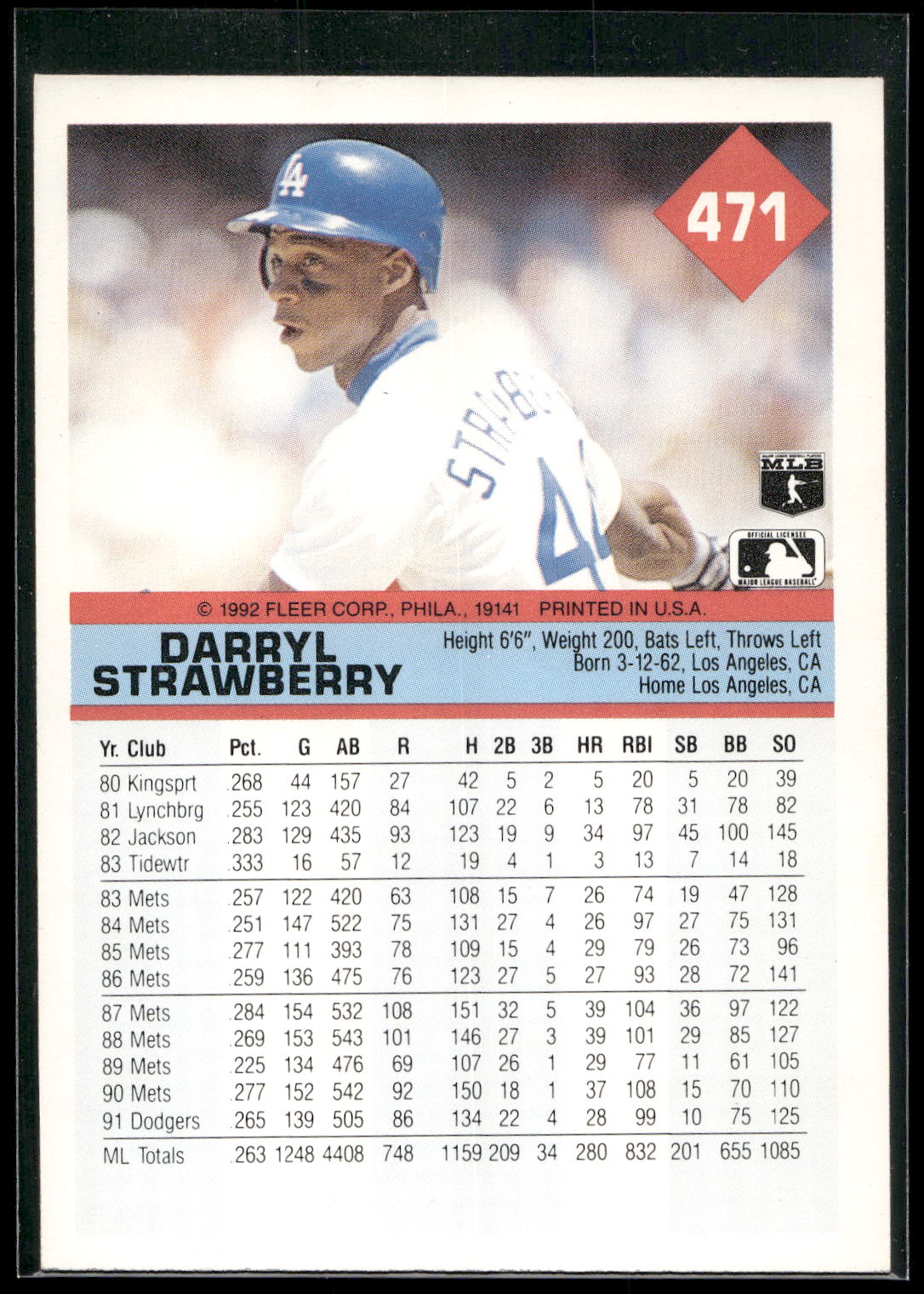 1992 Fleer #471 Darryl Strawberry