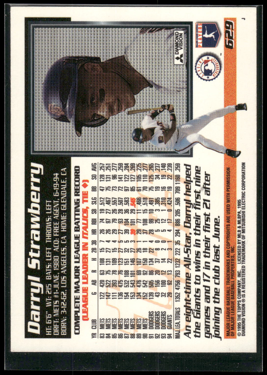 1995 Topps #629 Darryl Strawberry
