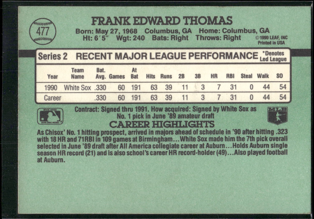 1991 Donruss #477 Frank Thomas