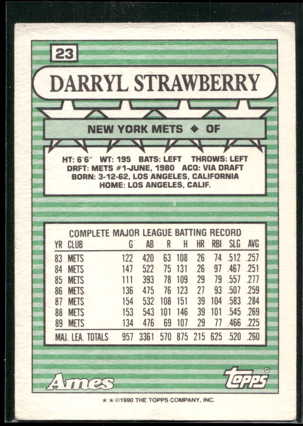 1990 Topps Ames All-Stars #23 Darryl Strawberry