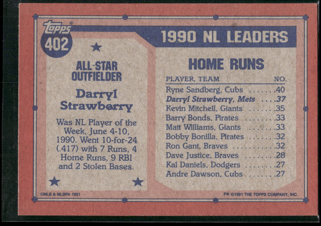 1991 Topps #402 Darryl Strawberry