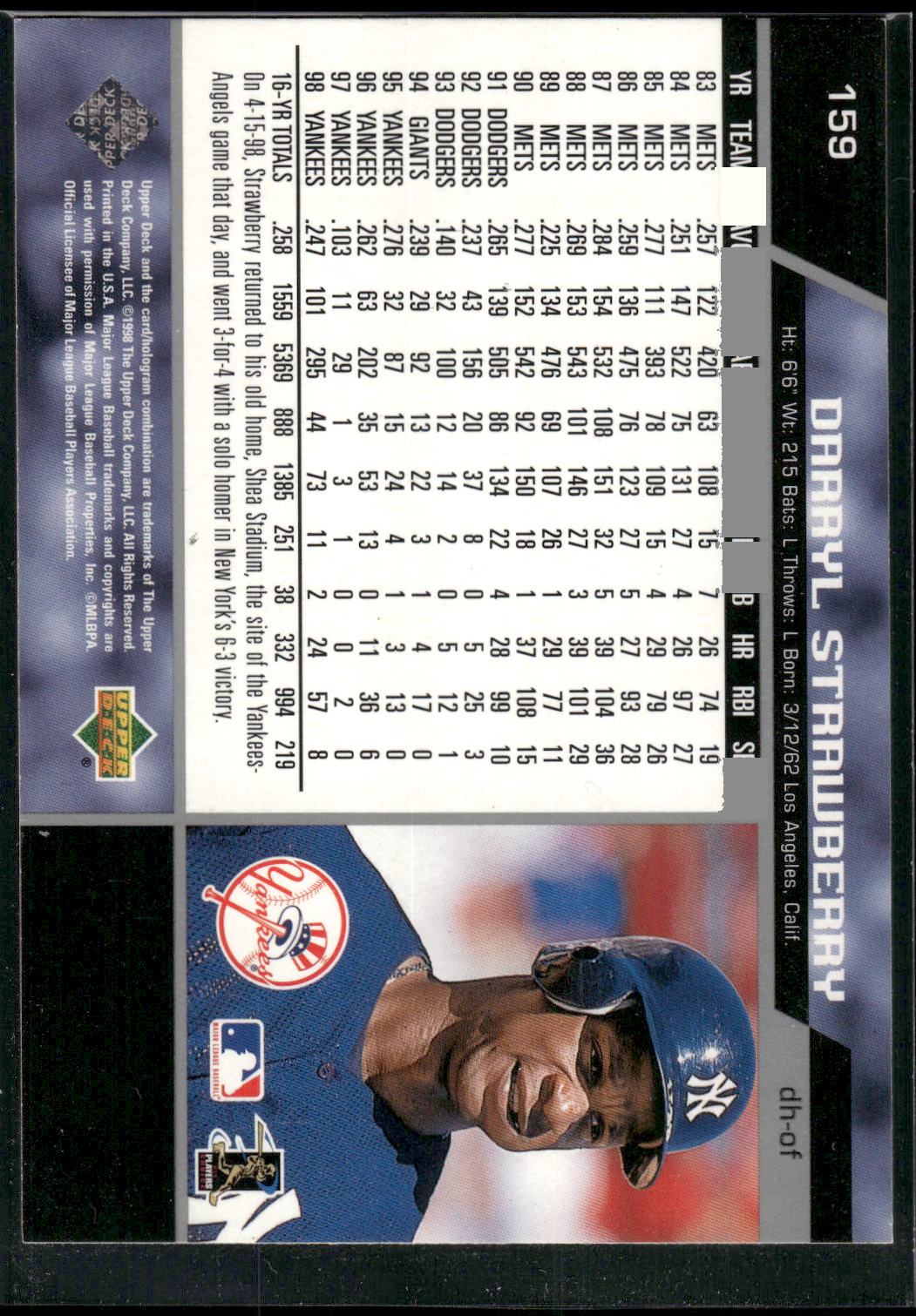 1999 Upper Deck #159 Darryl Strawberry