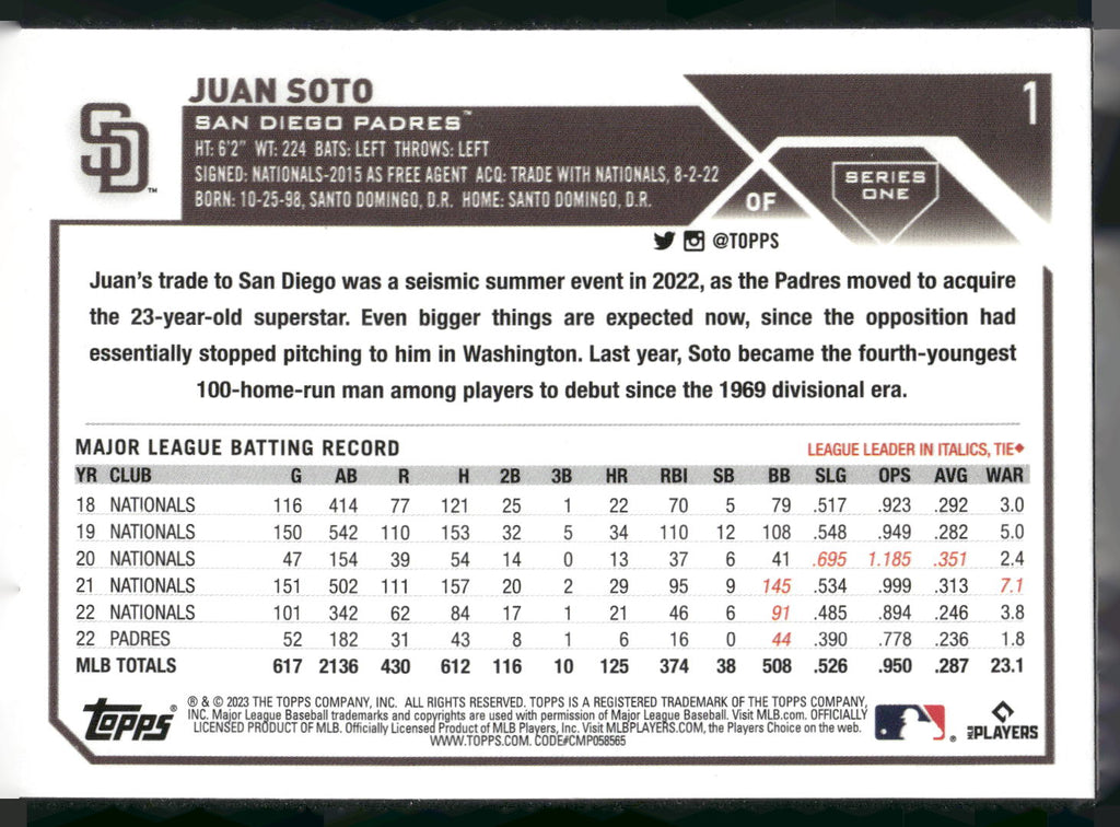2023 Topps #1 Juan Soto