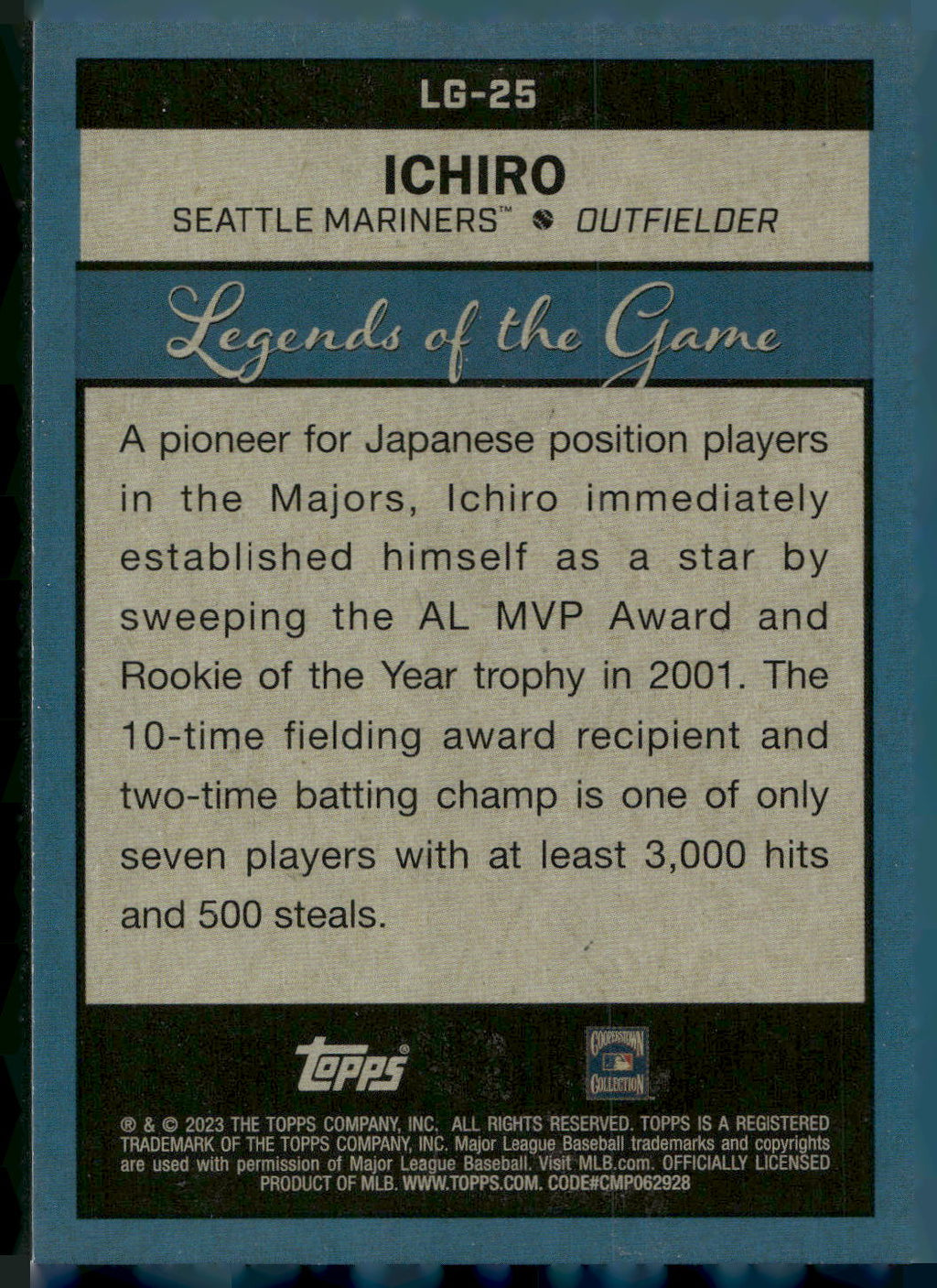 2023 Topps #LG-25 Ichiro Legends of the Game