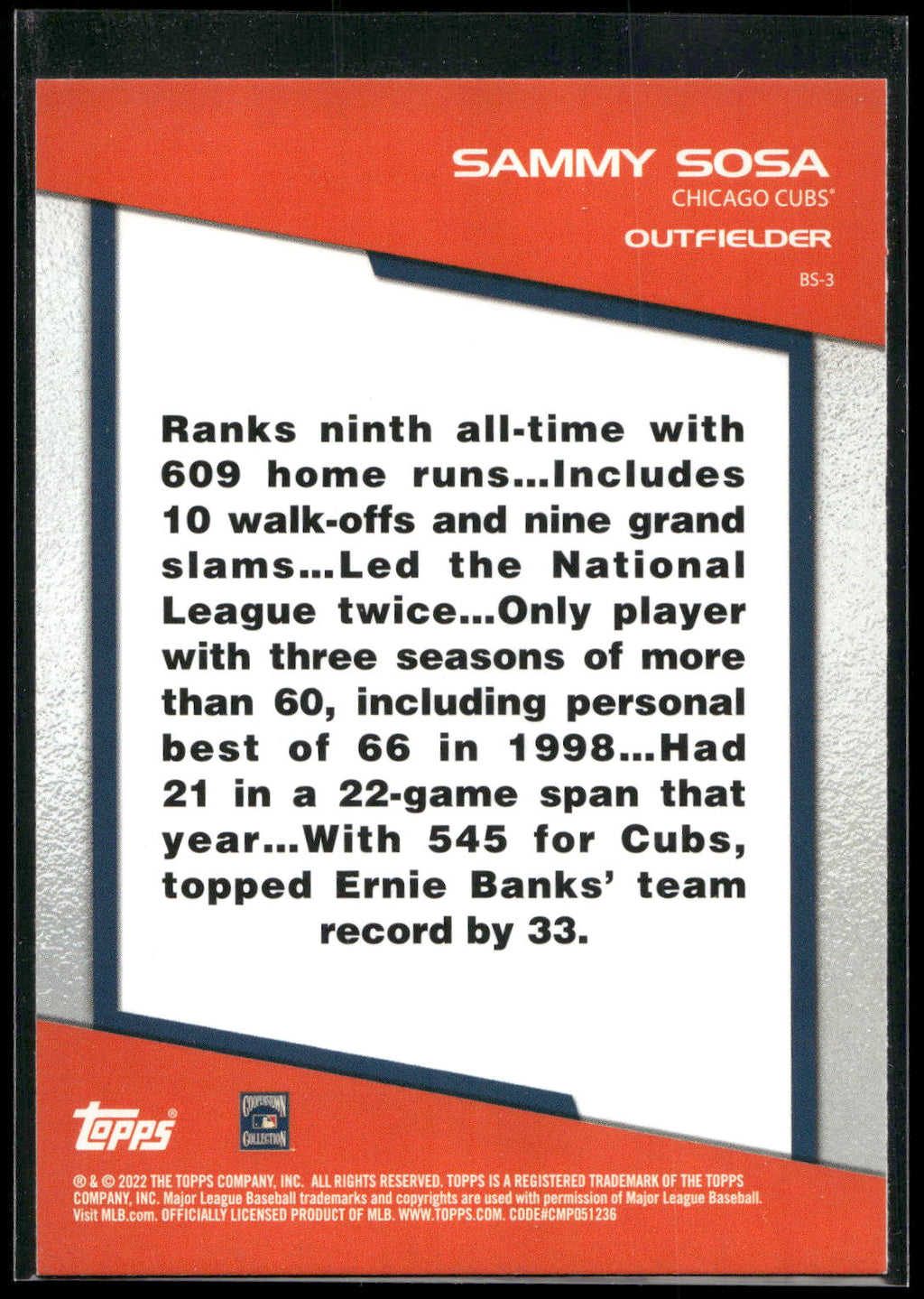 2022 Topps Opening Day #BS-3 Sammy Sosa Bomb Squad