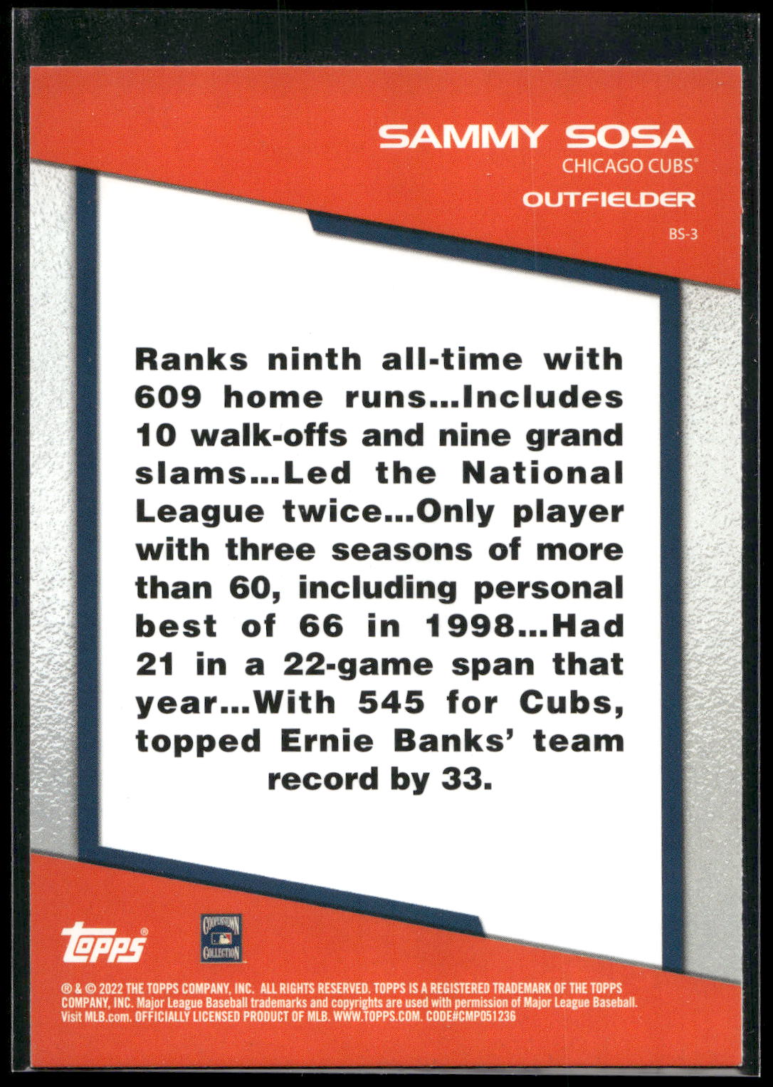 2022 Topps Opening Day #BS-3 Sammy Sosa Bomb Squad