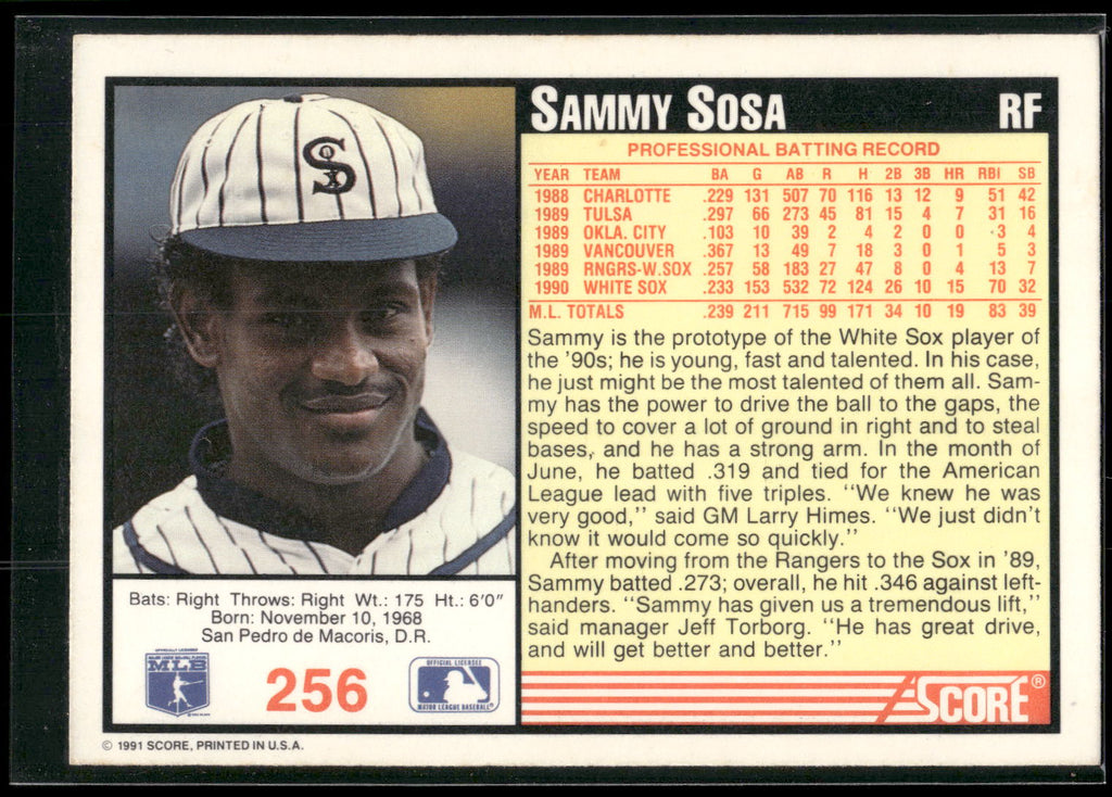 1991 Score #256 Sammy Sosa