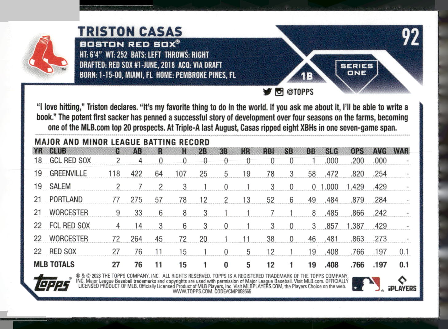 2023 Topps #92 Triston Casas