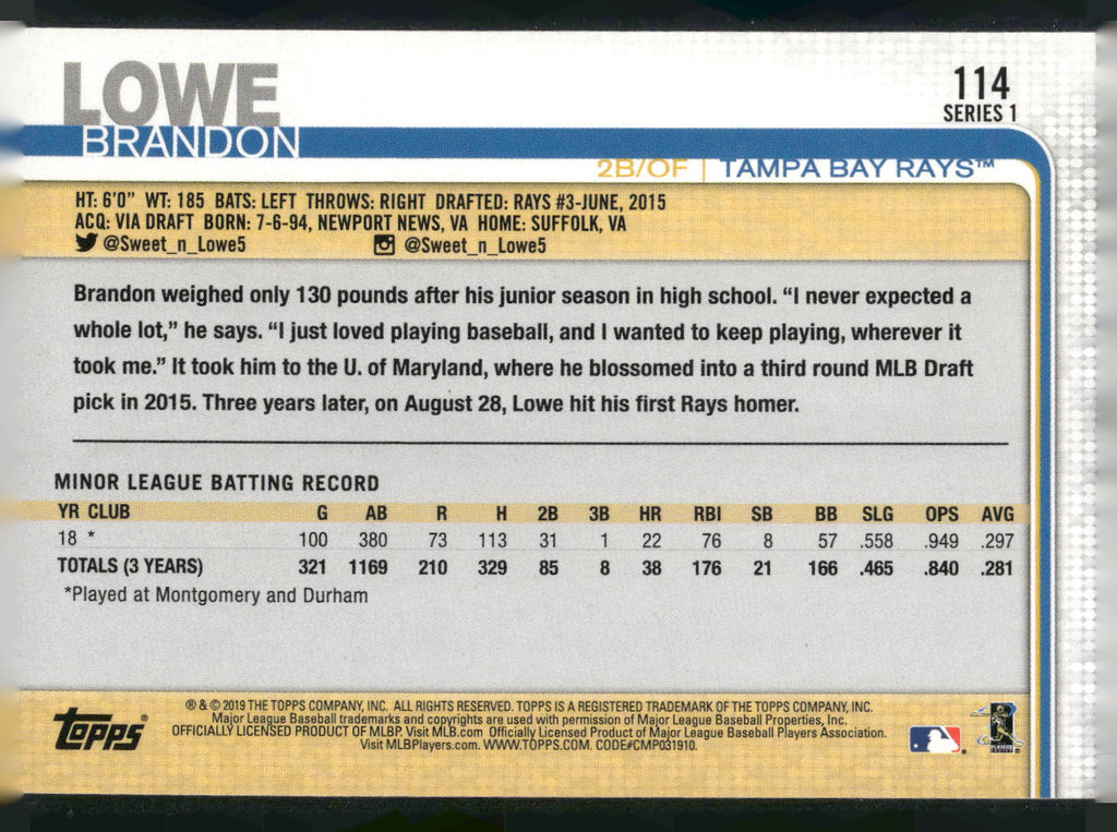 2019 Topps #114 Brandon Lowe