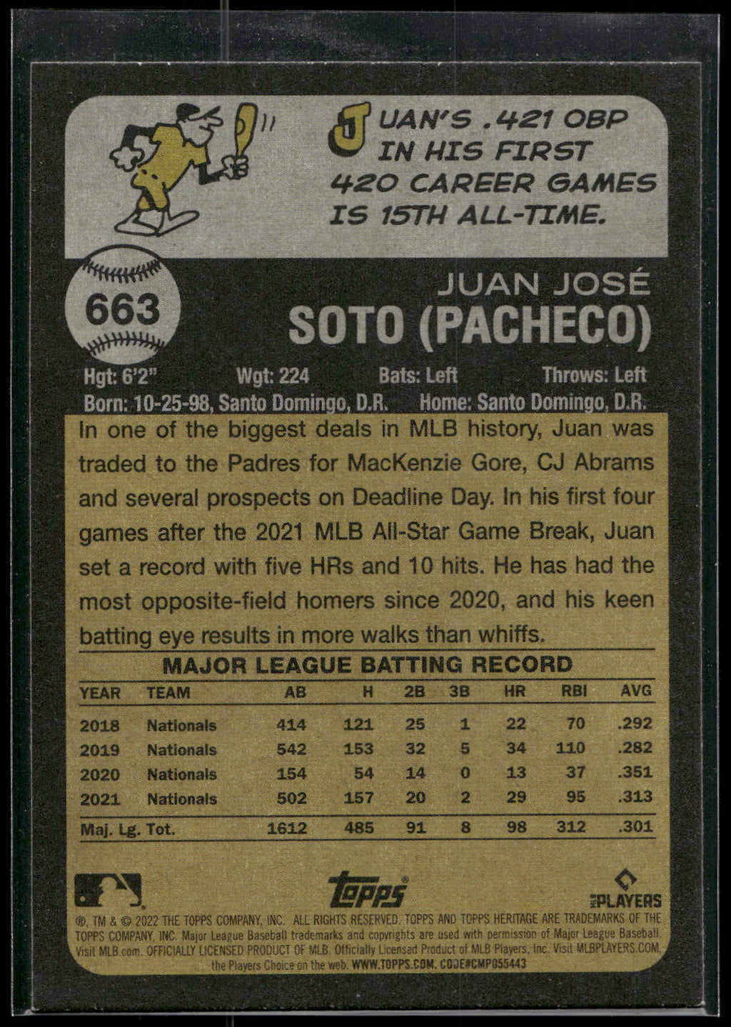 2022 Topps Heritage #663 Juan Soto