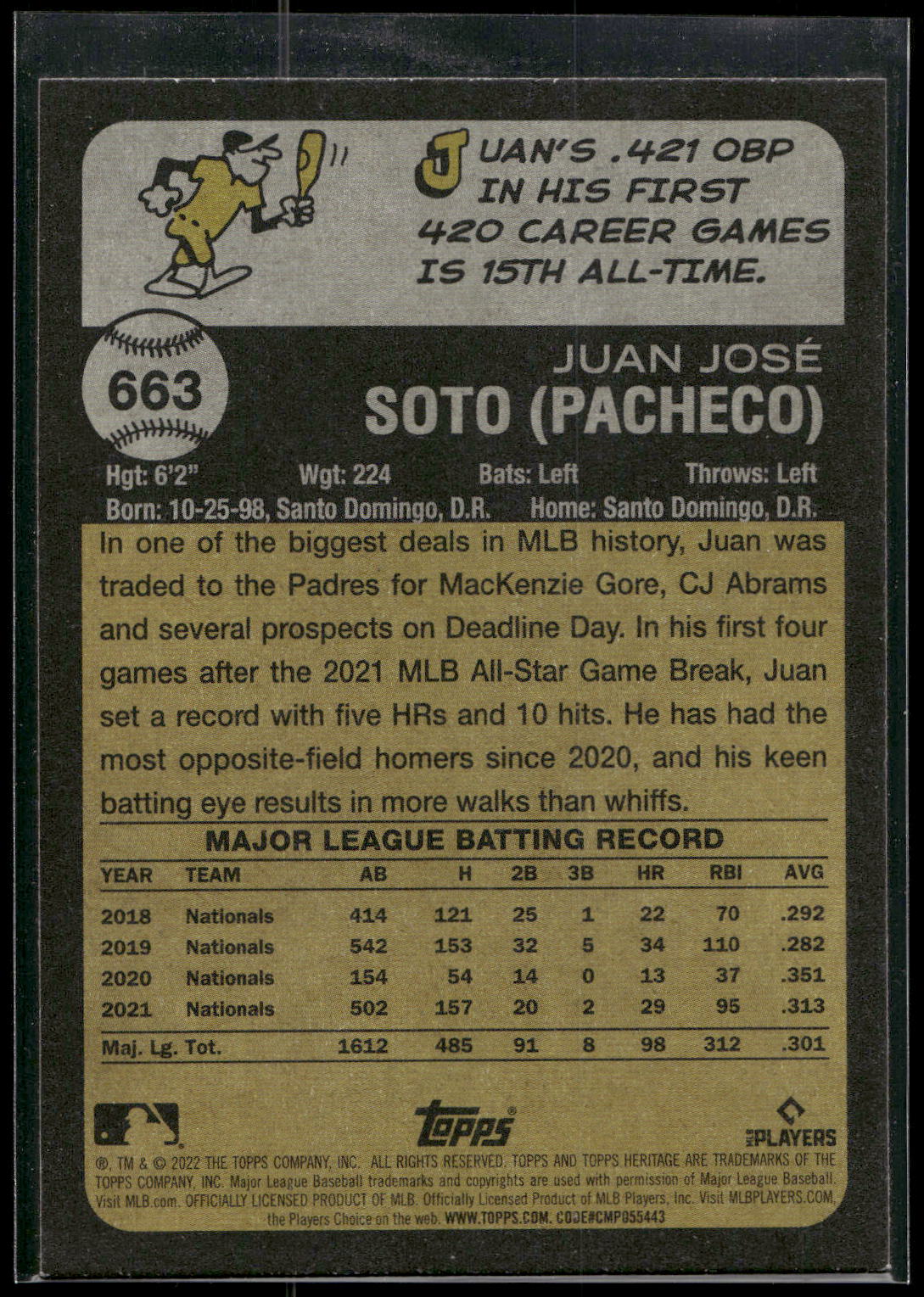 2022 Topps Heritage #663 Juan Soto