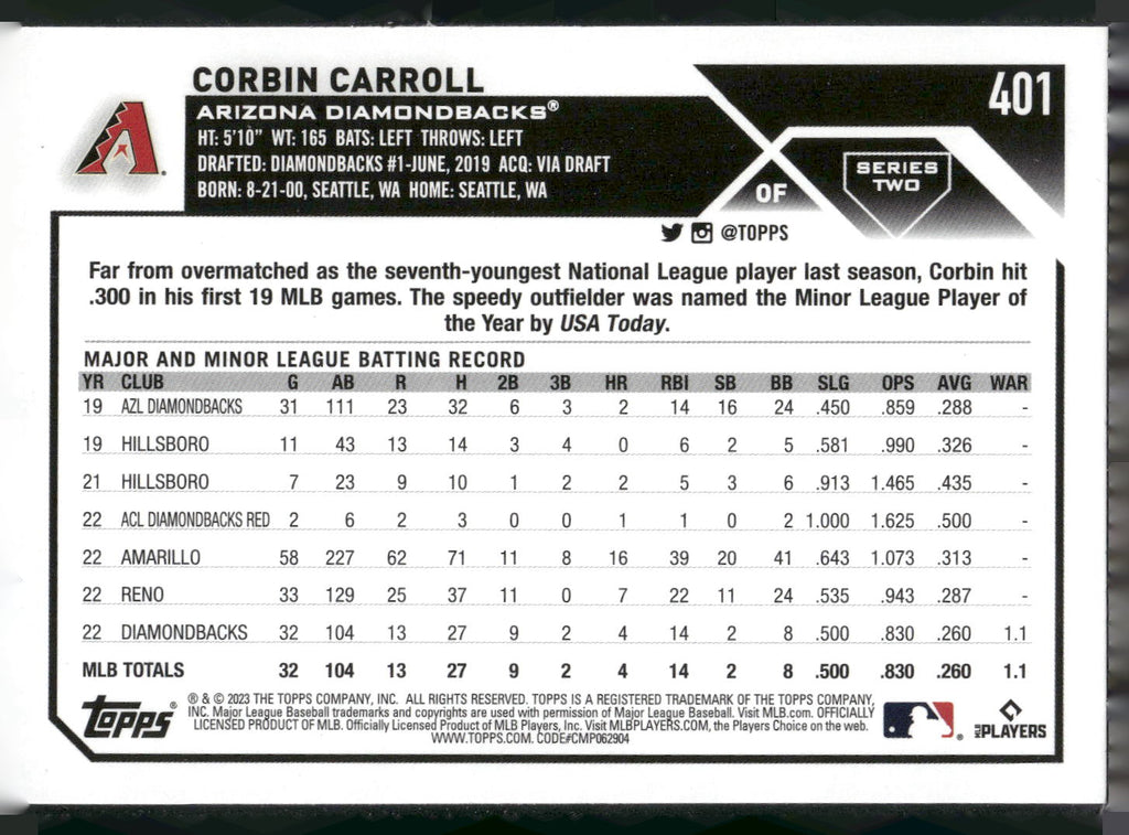 2023 Topps #401 Corbin Carroll