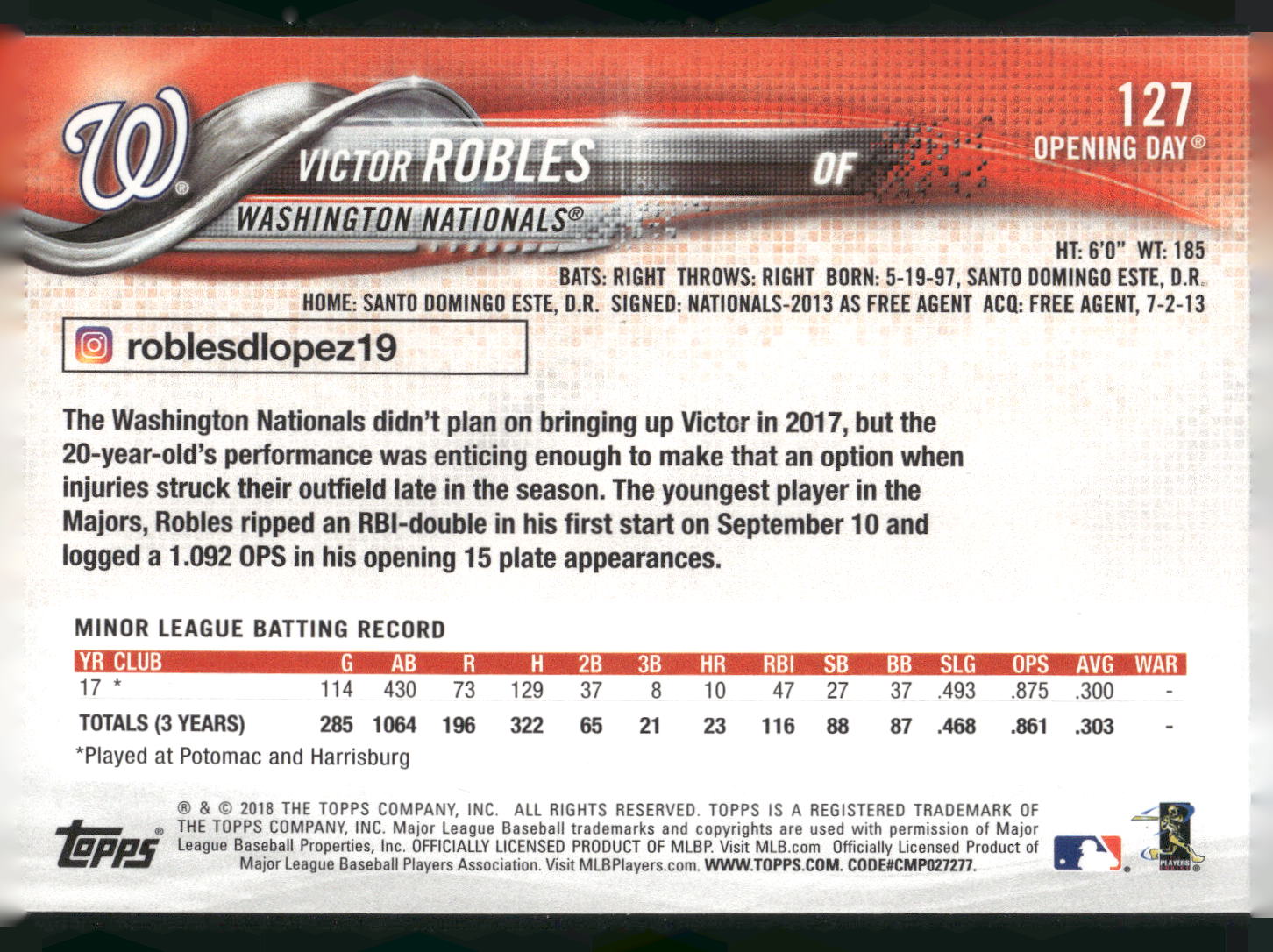 2018 Topps Opening Day #127 Victor Robles