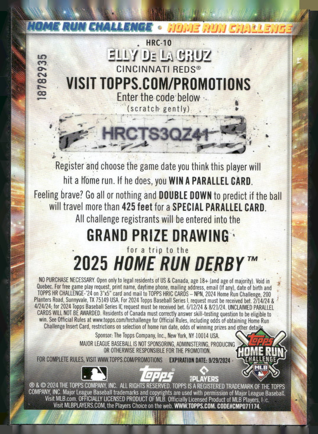 2024 Topps #HRC-10 Elly De La Cruz Home Run Challenge (Series One)