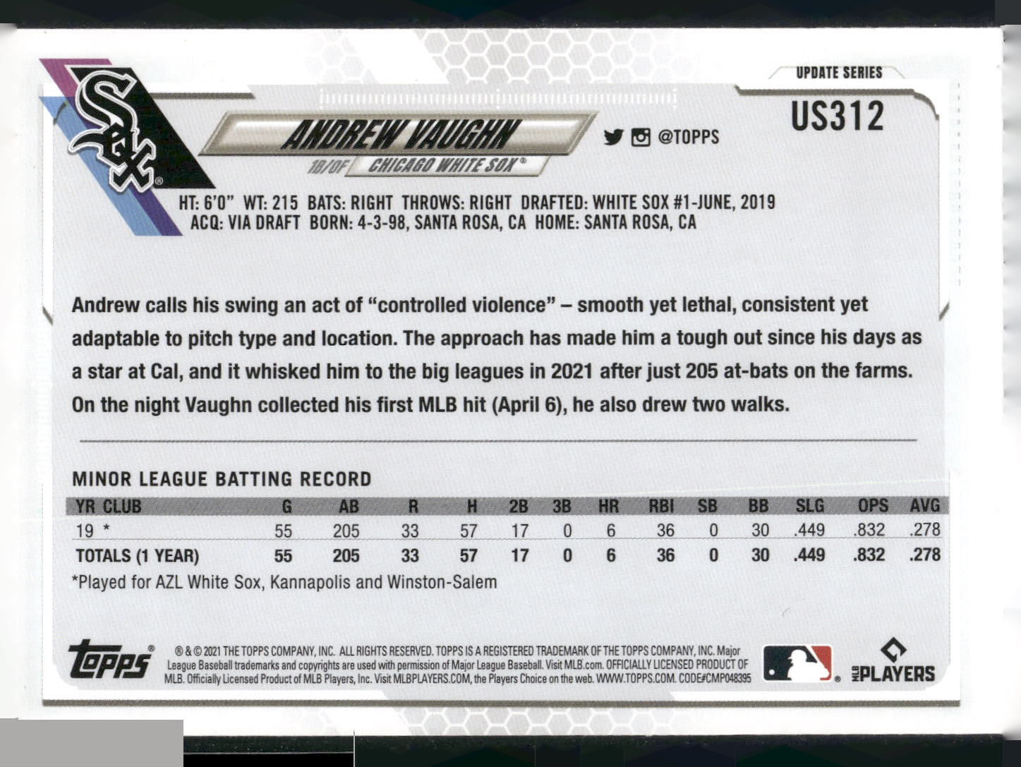 2021 Topps Update #US312 Andrew Vaughn