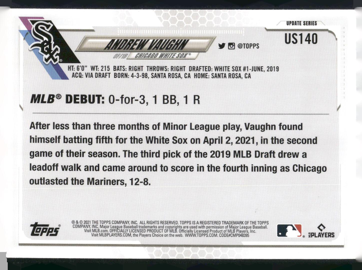 2021 Topps Update #US140 Andrew Vaughn