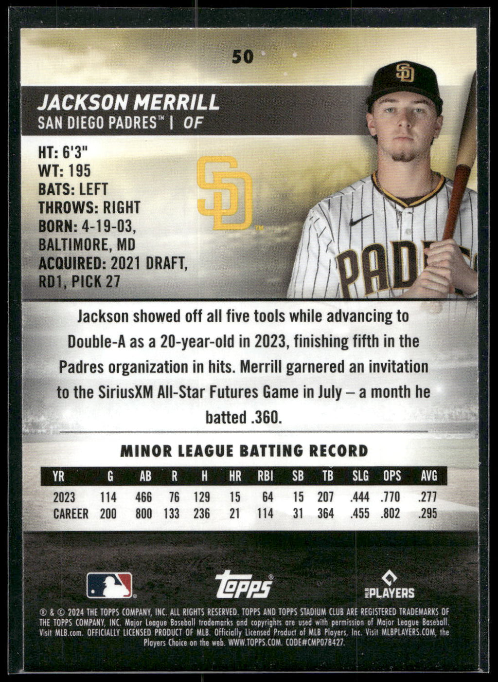 2024 Stadium Club #50 Jackson Merrill