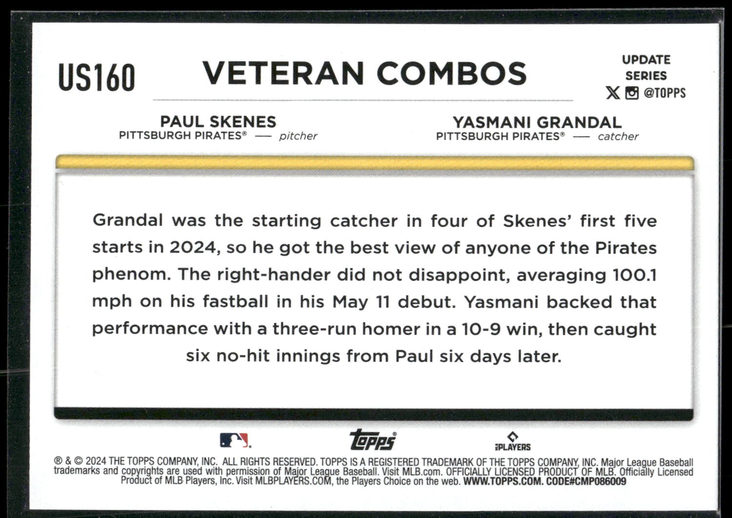 2024 Topps Update #US160 Skenes Gasses Up Grandal