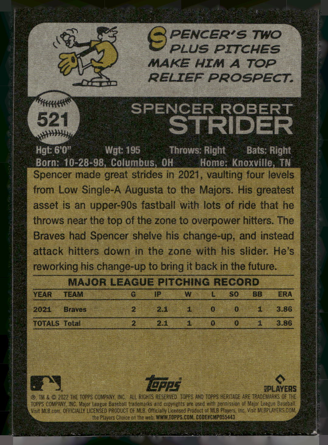 2022 Topps Heritage #521 Spencer Strider