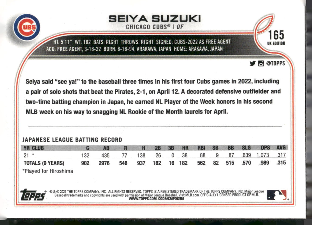 2022 Topps UK Edition #165 Seiya Suzuki
