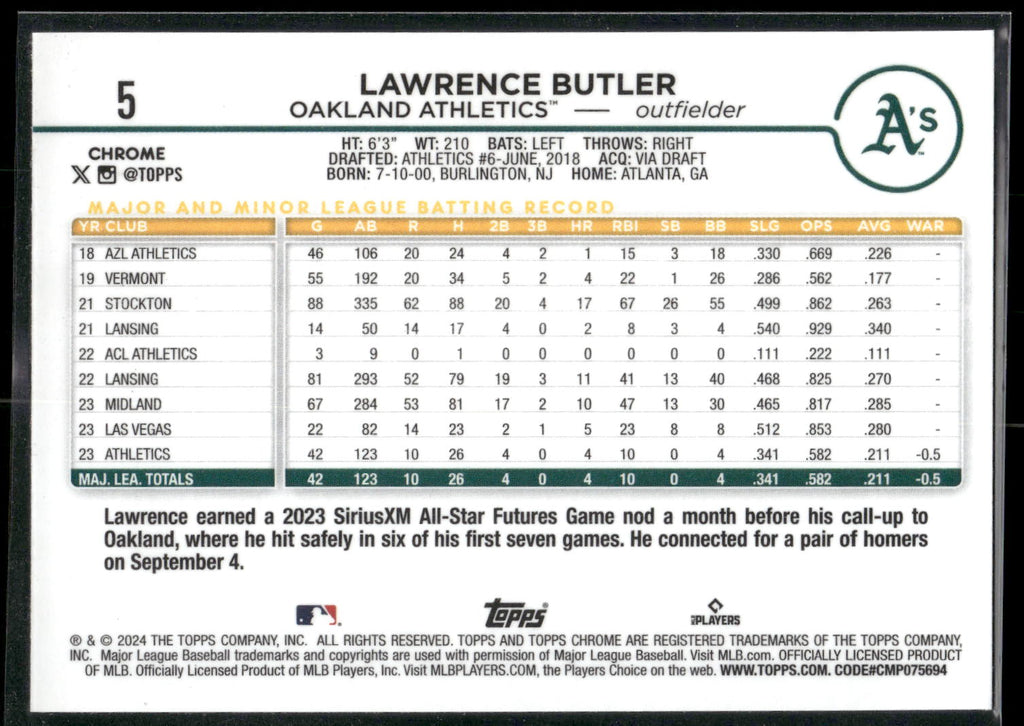 2024 Topps Chrome #5 Lawrence Butler