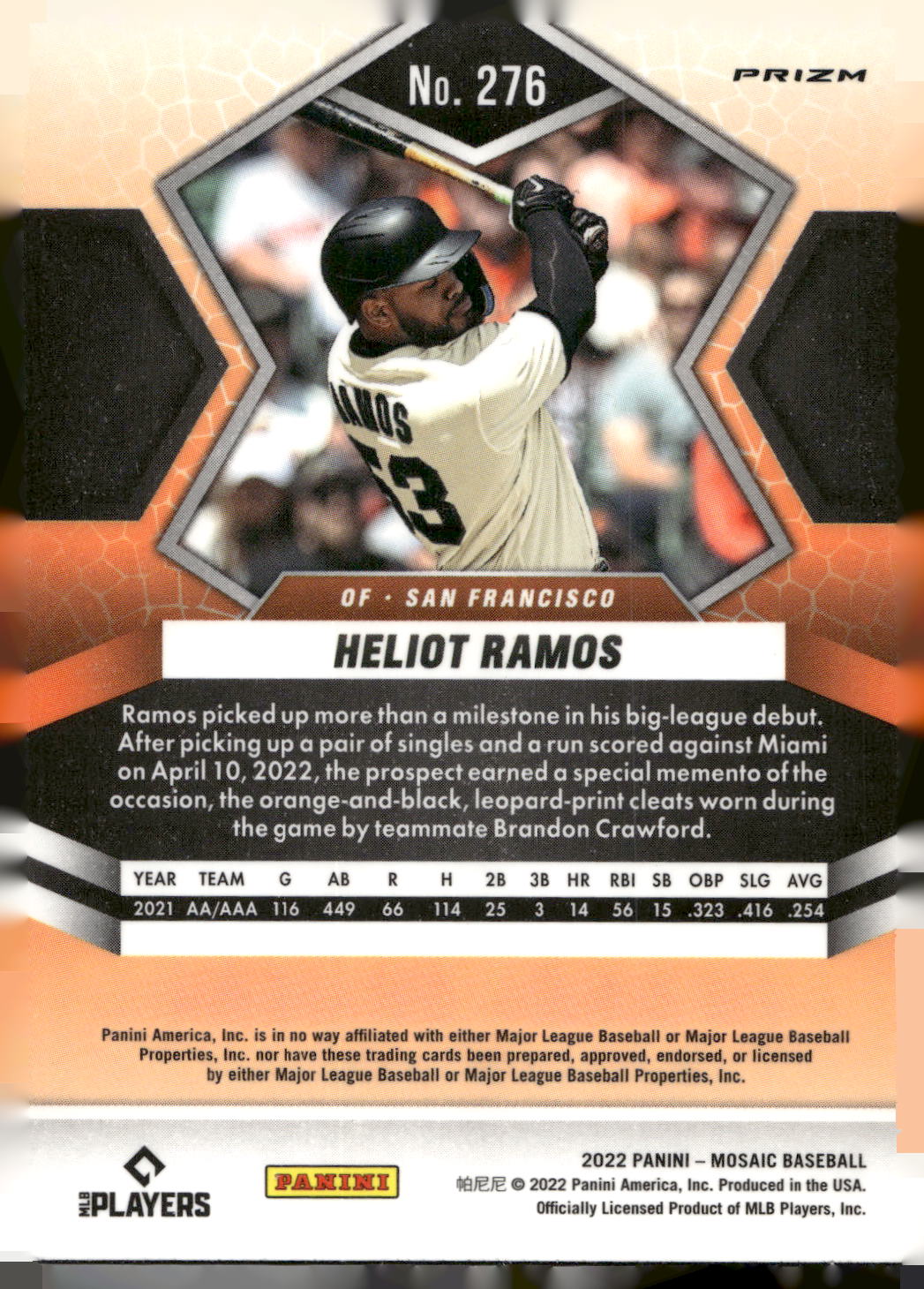 2022 Panini Mosaic #276 Heliot Ramos Silver Prizm