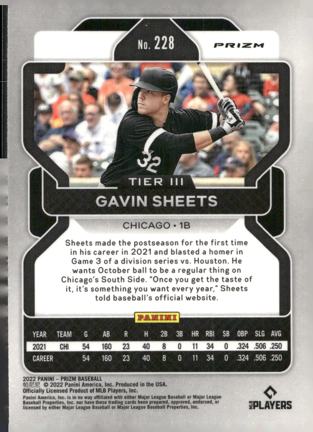 2022 Panini Prizm #228 Gavin Sheets Purple Prizm